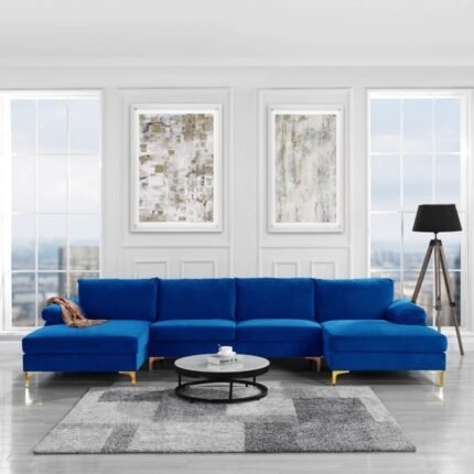 Modern XL Velvet Upholstery U-Shaped Sectional Sofa