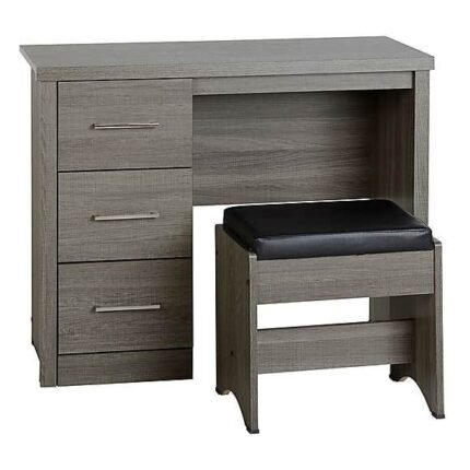 Grey 3 Drawers Dressing Table with Stool