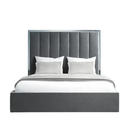 Velvet Double Ottoman Bed with Tall Headboard