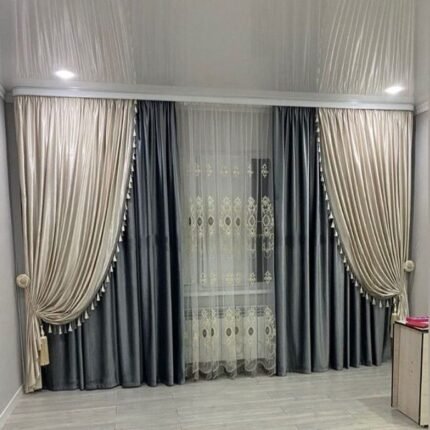Luxury Satin & Velvet Tassel Curtain Set
