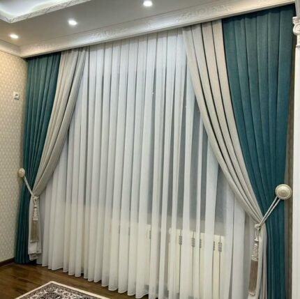 Teal Elegance Dual-Layer Curtains