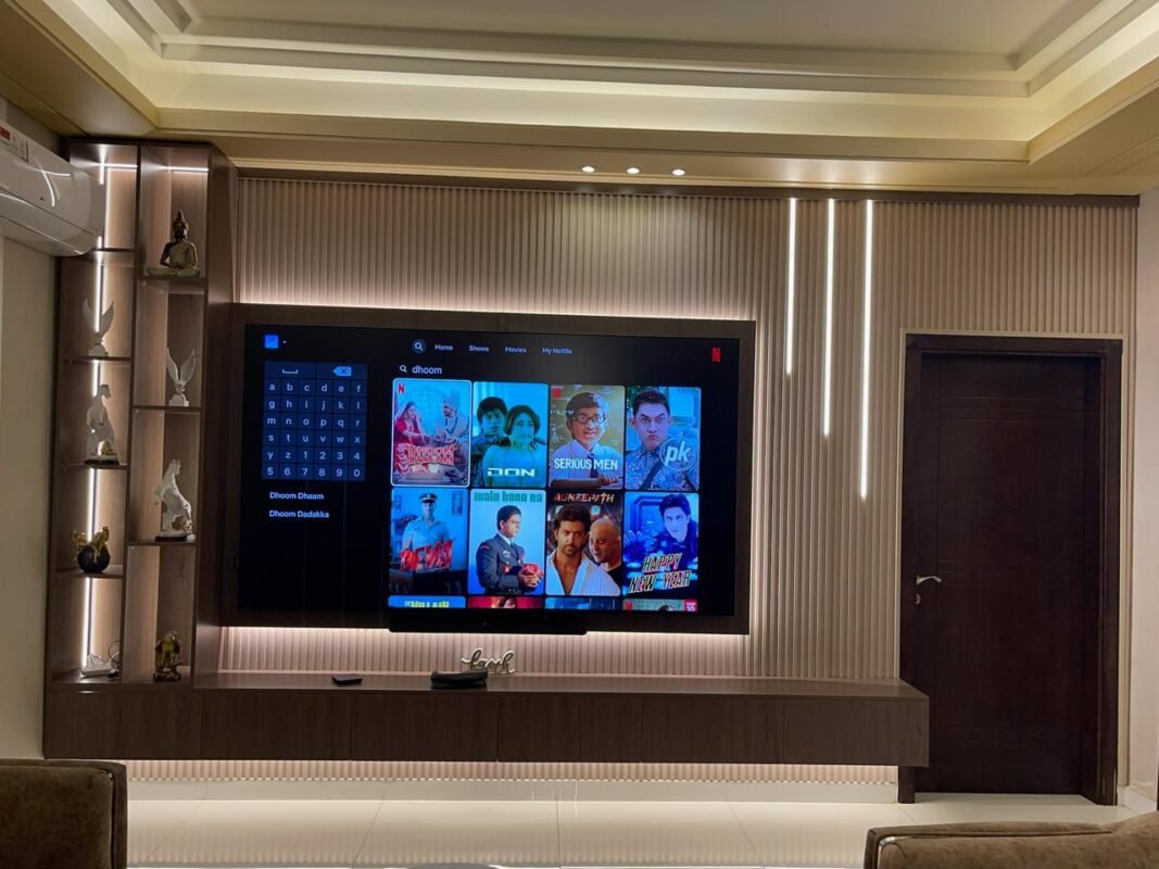 Warm lighting interior Tv Unit