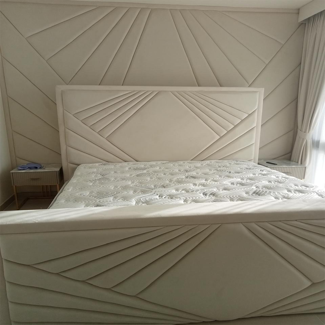 Modern Upholstered Bed Design with Artistic Panel Headboard Modern Upholstered Bed Design with Artistic Panel Headboard