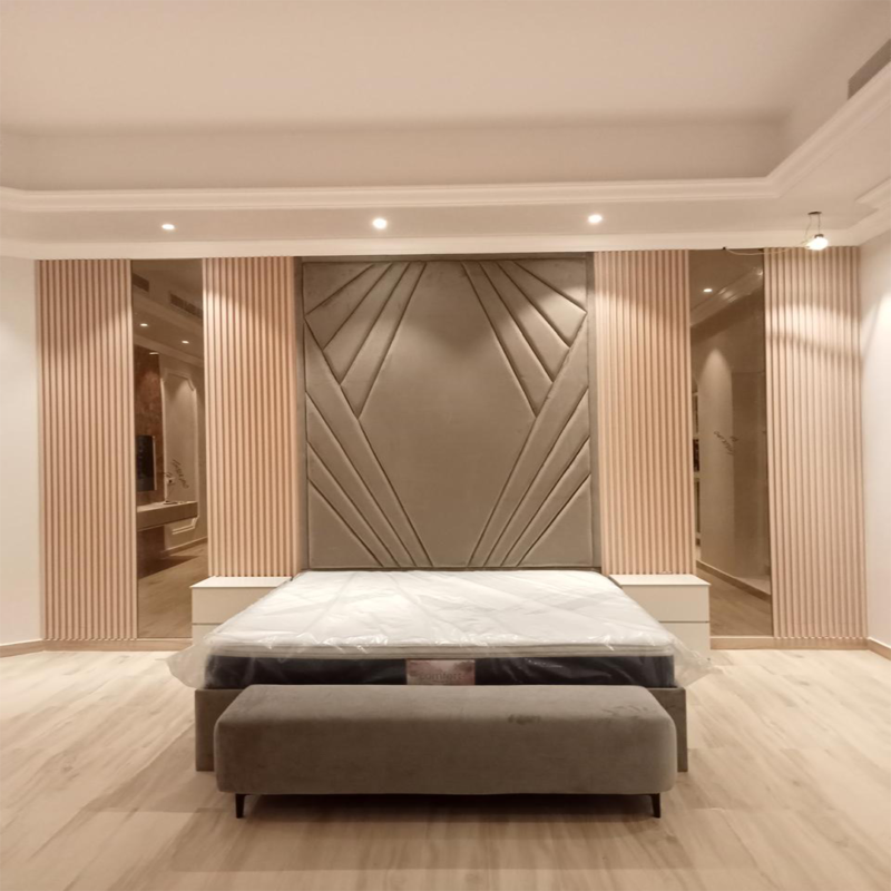 Luxury Upholstered Bed with Geometric Headboard