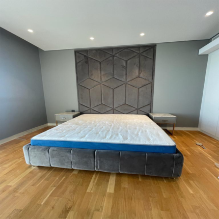 Luxury Upholstered Bed with Geometric Panel Headboard