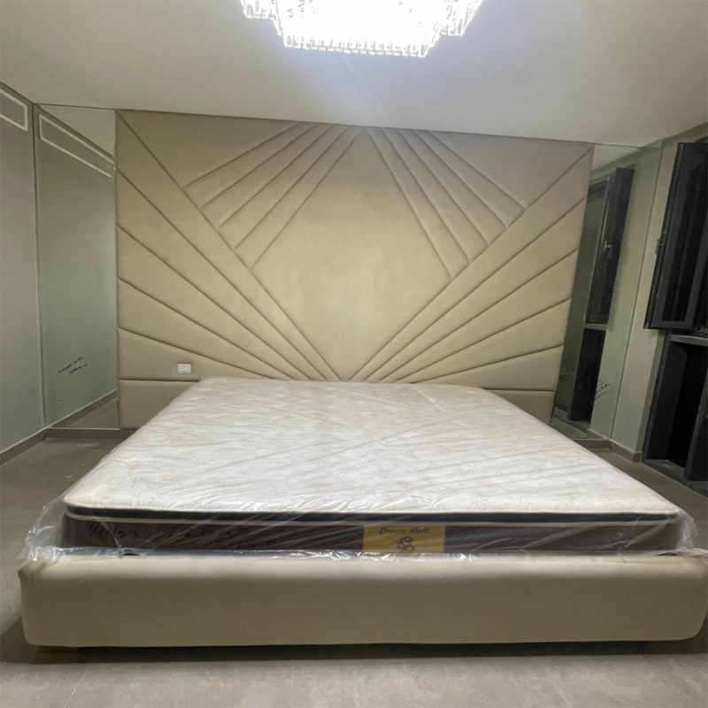 Luxury Upholstered Bed with Geometric Panel Headboard