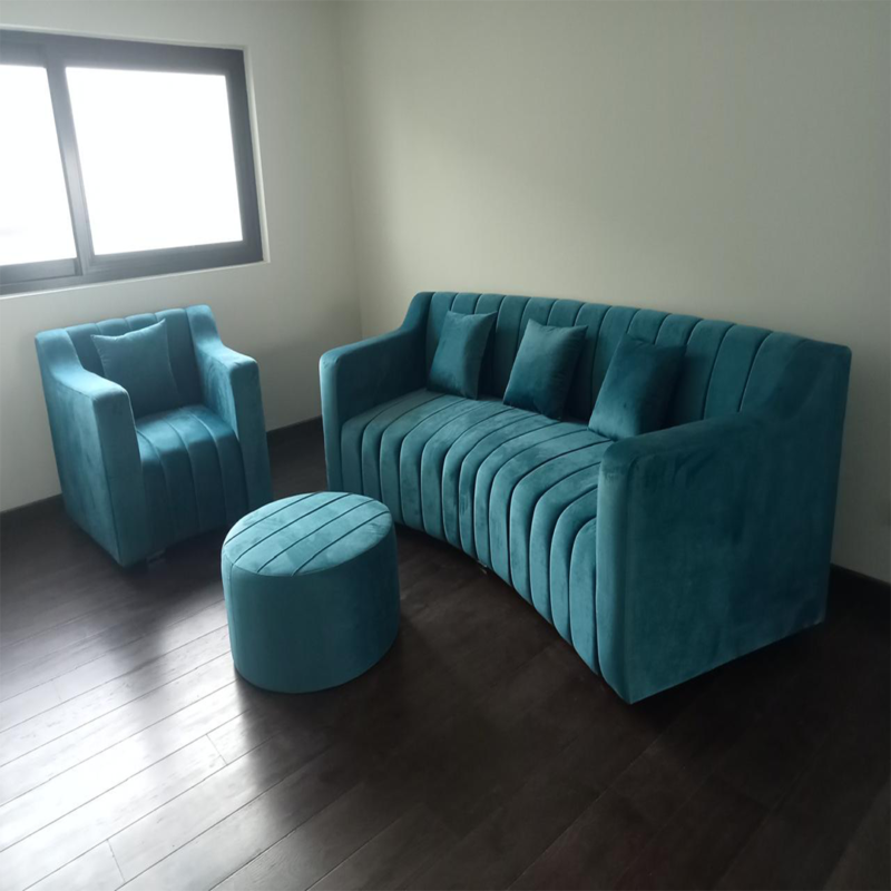 Azure Line Velvet Sofa Set
